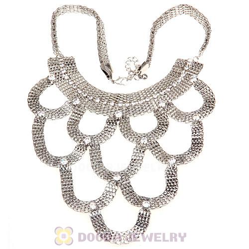 European Chunky Snake Chain Crystal Choker Bib Collar Necklace