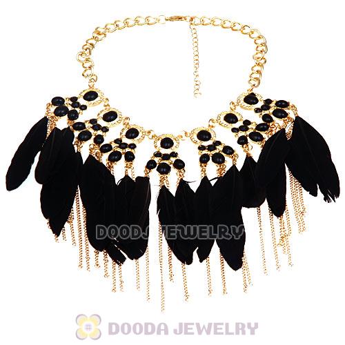 Bohemian Chunky Chain Feather Tassel Choker Bib Necklace Wholesale