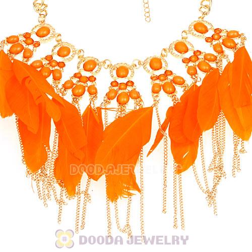 Bohemian Chunky Chain Feather Tassel Choker Bib Necklace Wholesale
