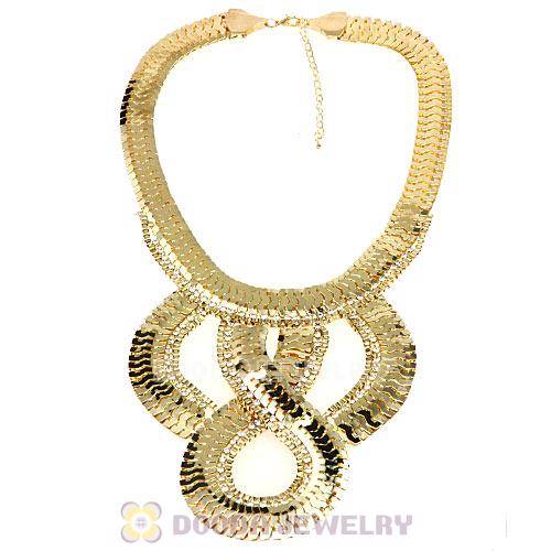 European Chunky Gold Snake Chain Crystal Choker Bib Collar Necklace