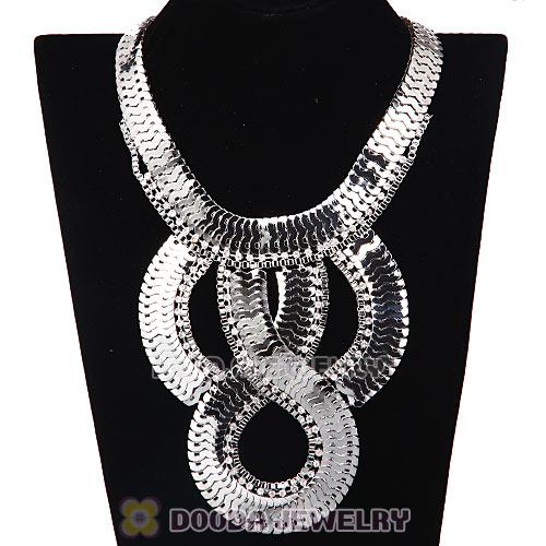 European Chunky Silver Snake Chain Crystal Choker Bib Collar Necklace