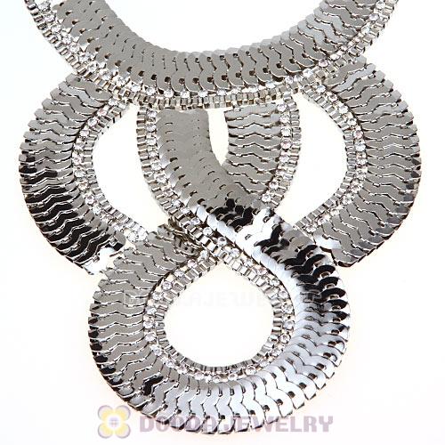 European Chunky Silver Snake Chain Crystal Choker Bib Collar Necklace