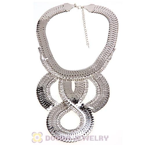 European Chunky Silver Snake Chain Crystal Choker Bib Collar Necklace