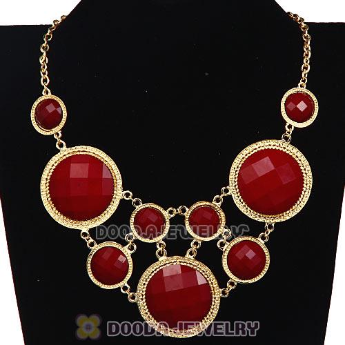 Red Coral Facets Resin Gem Choker Bib Necklaces Wholesale