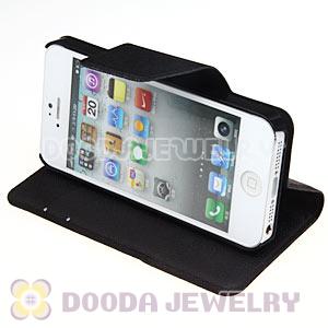 Black Lichee Pattern Credit ID Card Flip Leather Wallet Case For iPhone5 