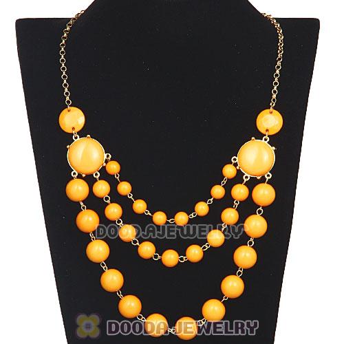 Gold Chain Three Layers Yolk Yellow Resin Bubble Bib Statement Necklaces Wholesale 