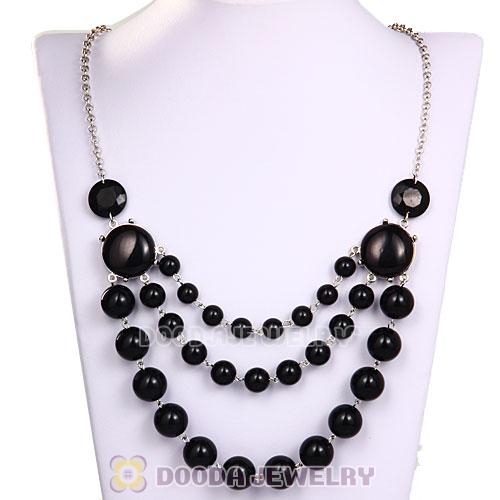 Fashion Silver Chains Three Layers Black Resin Bubble Bib Statement Necklaces Wholesale 