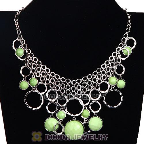 Silver Chains Multilayer Olivine Resin Choker Bib Necklace Wholesale