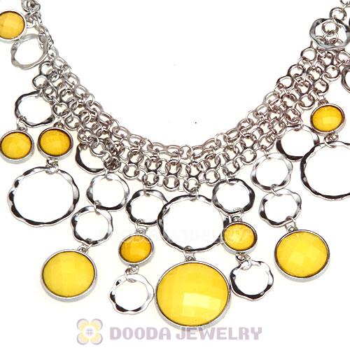 Silver Chains Multilayer Yellow Resin Choker Bib Necklace Wholesale