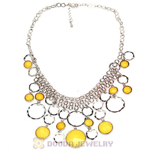 Silver Chains Multilayer Yellow Resin Choker Bib Necklace Wholesale