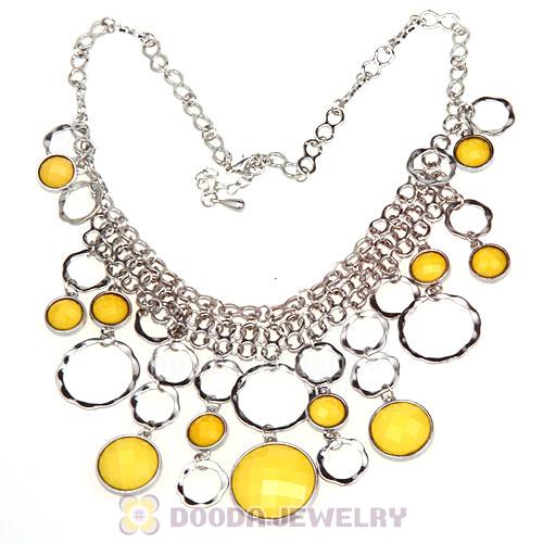 Silver Chains Multilayer Yellow Resin Choker Bib Necklace Wholesale