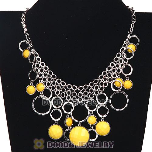 Silver Chains Multilayer Yellow Resin Choker Bib Necklace Wholesale