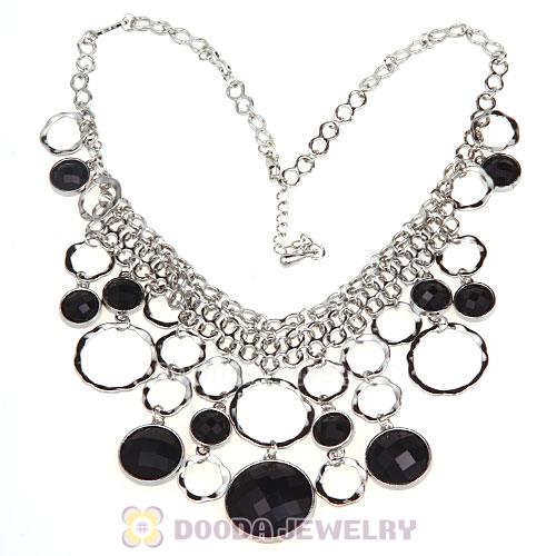 Silver Chains Multilayer Black Resin Choker Bib Necklace Wholesale