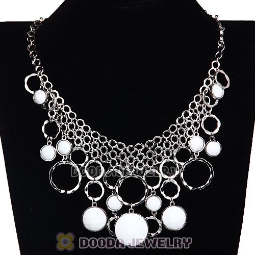 Silver Chains Multilayer White Resin Choker Bib Necklace Wholesale