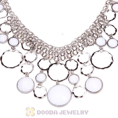 Silver Chains Multilayer White Resin Choker Bib Necklace Wholesale