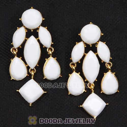 Fashion Gold Plated Drop White Resin Chandelier Faceted Cascade Earrings Wholesale