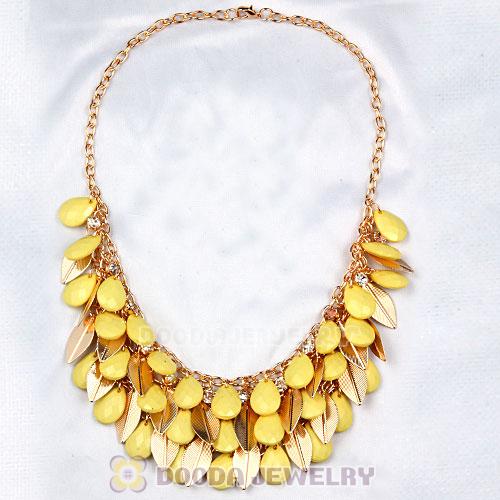 Gold Leaves Chunky Multi Layers Yellow Bubble Bib Necklace Wholesale