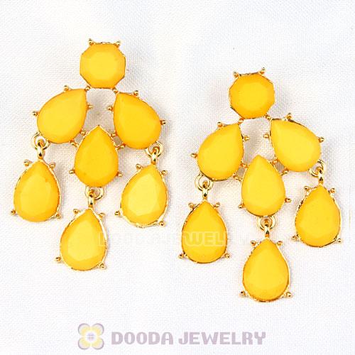 Fashion Gold Plated Drop Yellow Resin Chandelier Earrings Wholesale
