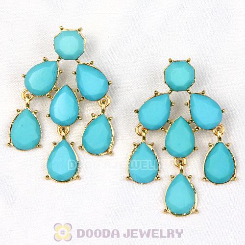 Fashion Gold Plated Drop Turquoise Resin Chandelier Earrings Wholesale