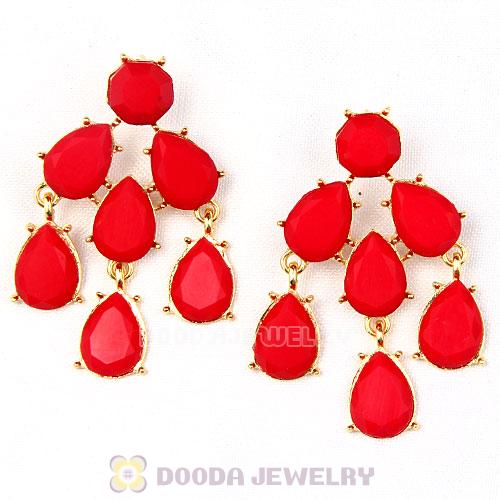 Fashion Gold Plated Red Coral Resin Chandelier Earrings Wholesale