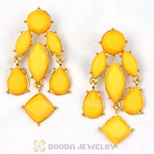 Fashion Gold Plated Drop Yellow Resin Chandelier Faceted Cascade Earrings Wholesale