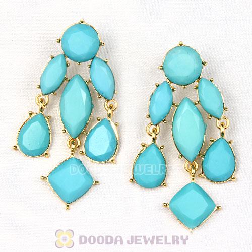 Fashion Gold Plated Drop Turquoise Resin Chandelier Faceted Cascade Earrings Wholesale
