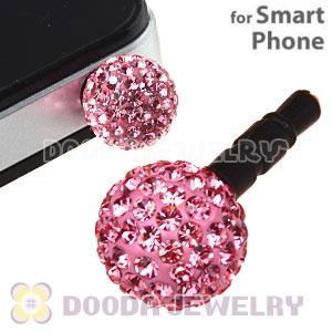 12mm Pave Pink Czech Crystal Ball Earphone Jack Plug For iPhone Wholesale 