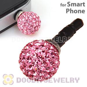 12mm Pink Pave Czech Crystal Ball Cute Plugy Earphone Jack Accessory