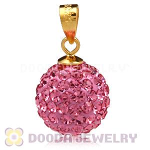 Gold Plated Silver 12mm Pave Pink Czech Crystal Pendants Wholesale