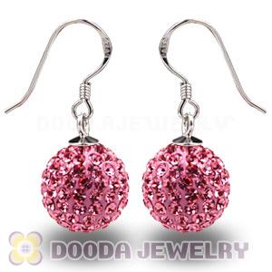 12mm Pave Pink Czech Crystal Ball Sterling Silver Hook Earrings Wholesale 