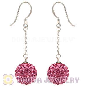 12mm Pave Pink Czech Crystal Ball Sterling Silver Dangle Earrings Wholesale 