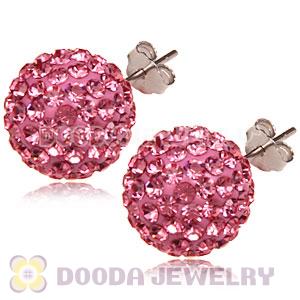 12mm Sterling Silver Pave Pink Czech Crystal Ball Stud Earrings Wholesale