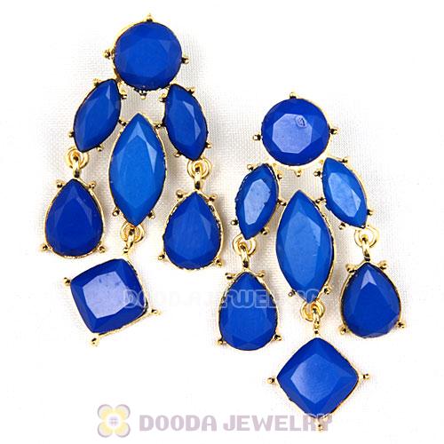 Fashion Gold Plated Drop Dark Blue Resin Chandelier Faceted Cascade Earrings Wholesale