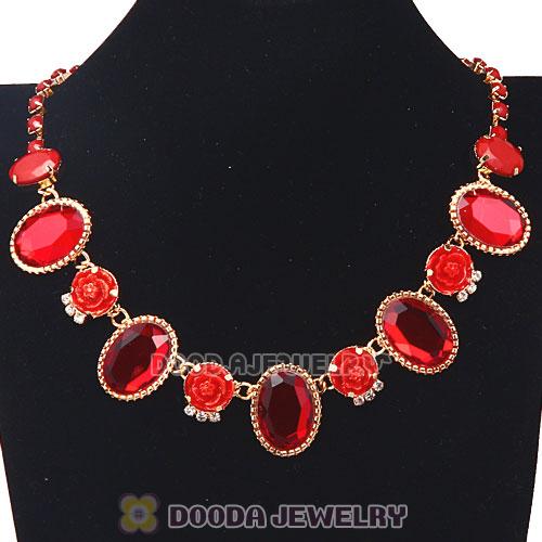 Red Resin Crystal Rose Flower Bubble Choker Bib Necklaces Wholesale