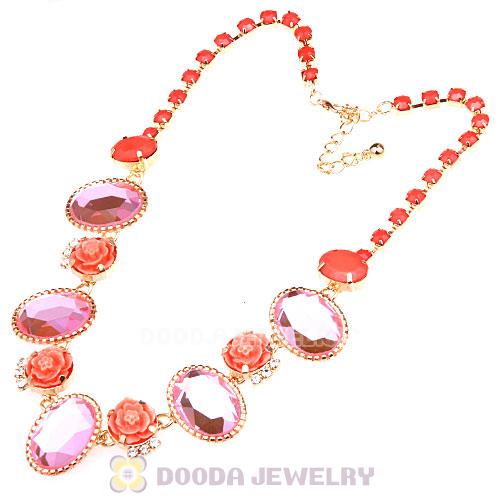 Pink Resin Crystal Rose Flower Bubble Choker Bib Necklaces Wholesale