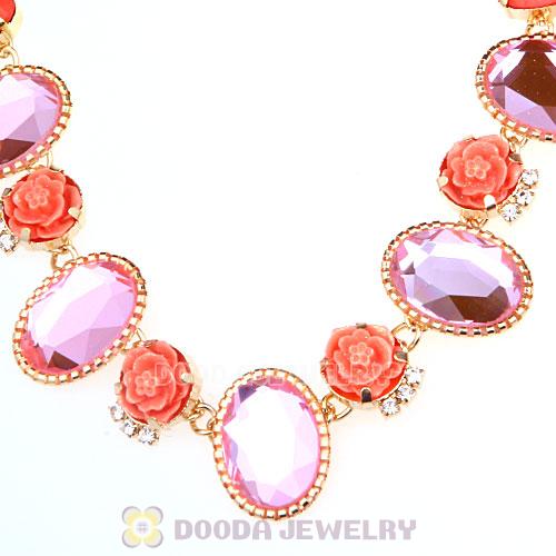 Pink Resin Crystal Rose Flower Bubble Choker Bib Necklaces Wholesale
