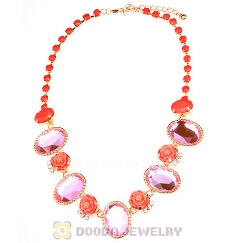 Pink Resin Crystal Rose Flower Bubble Choker Bib Necklaces Wholesale