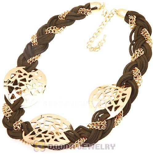 Ladies Gold Chain Braided Leather Collar Necklaces Wholesale
