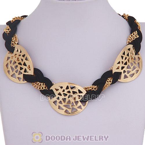 Ladies Gold Chain Black Braided Leather Collar Necklaces Wholesale