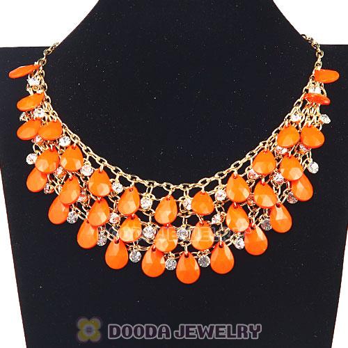 Multilayers Cascade Orange Resin Teardrop Bib Necklaces Wholesale