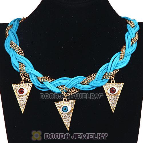 Ladies Braided Leather Evil Eye Pendant Collar Bib Necklace Wholesale