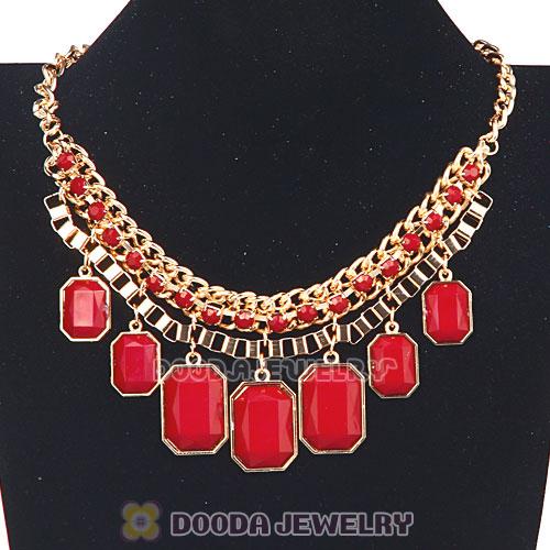 Chunky Red Resin Diamond Choker Bib Necklaces Wholesale