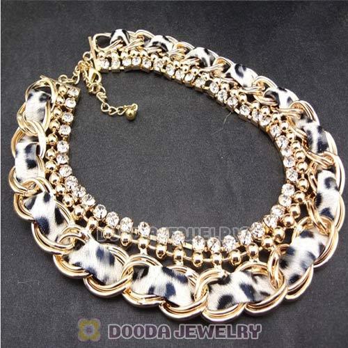 Gold Chain Ladies Rhinestone Leather Chunky Choker Bib Necklace Wholesale