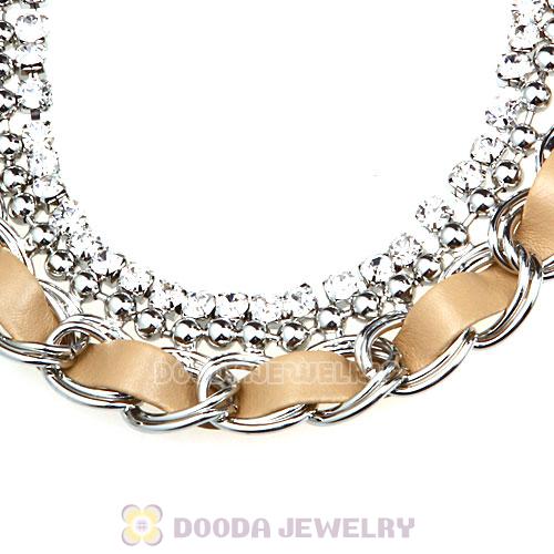 Silver Chain Ladies Rhinestone Leather Chunky Choker Bib Necklace Wholesale