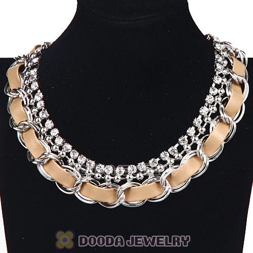 Silver Chain Ladies Rhinestone Leather Chunky Choker Bib Necklace Wholesale