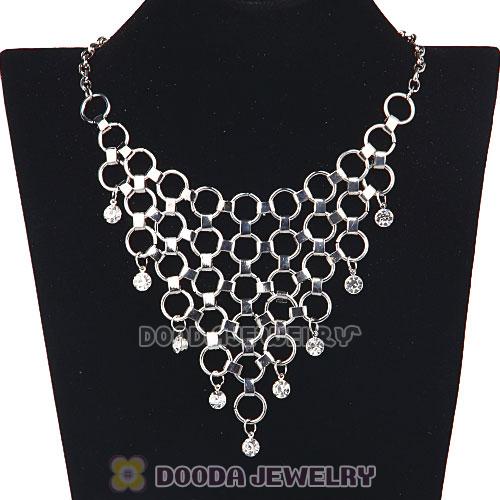 European Silver Chain Crystal Choker Collar Bib Necklace