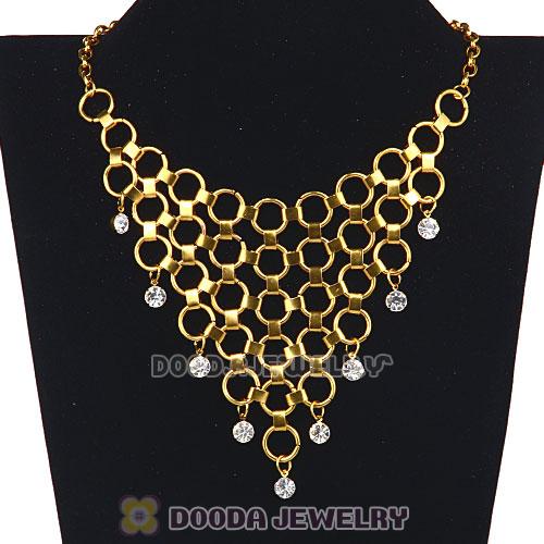European Rose Gold Chain Crystal Choker Collar Bib Necklace