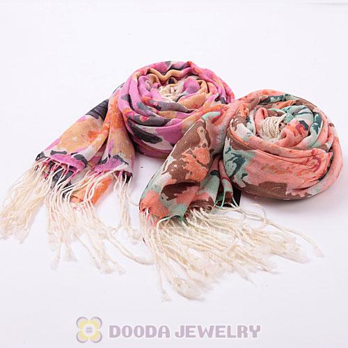 Extra Long Wool Flower Scarf Tassel Pashmina Wool Shawl Wrap Wholesale