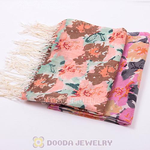 Extra Long Wool Flower Scarf Tassel Pashmina Wool Shawl Wrap Wholesale