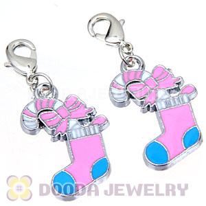 Platinum Plated Enamel European Jewelry Christmas Stockings Charms Wholesale